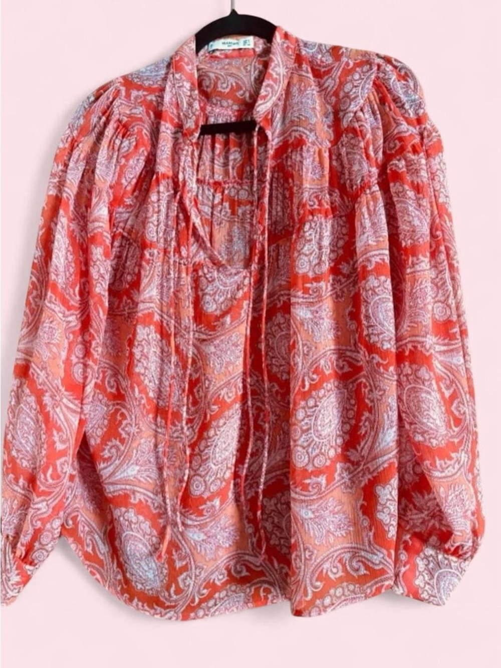 Mango Red and White Paisley Blouse